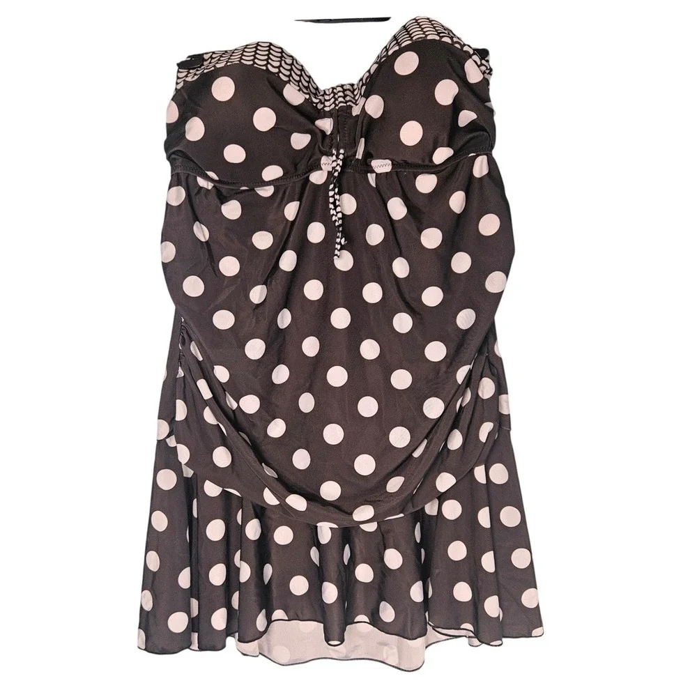 Polka Dot Retro Swim Top Dress Cover Up Plus Size XXL Padded Sweetheart Neck - Picture 1 of 8